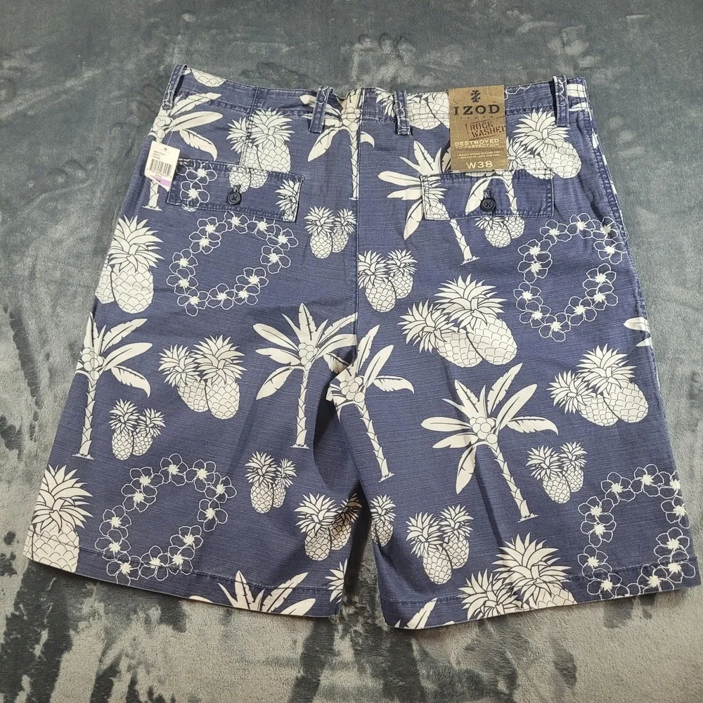 IZOD Shorts Men 38 Hawaiian Denim Pineapple Rock‎ Washed NWT